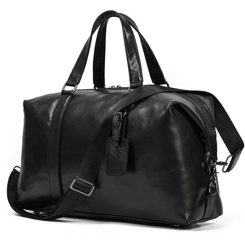 Cowskin leather travel bag by VacationGrabs with spacious main compartment and stylish design for travel
