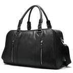 VacationGrabs cowskin leather travel bag with durable handles and zippered pockets for easy organization