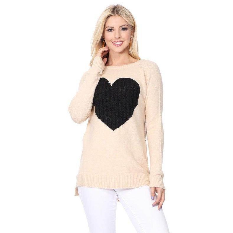 Cozy Heart Jacquard Round Neck Pullover Sweater - VacationGrabs