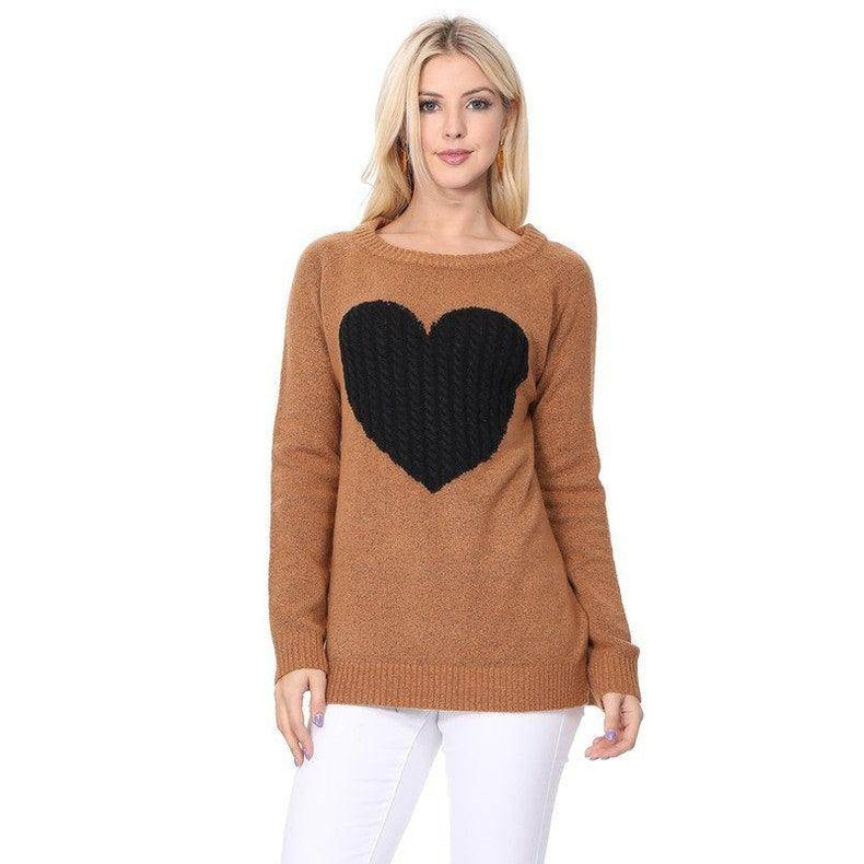 Cozy Heart Jacquard Round Neck Pullover Sweater - VacationGrabs
