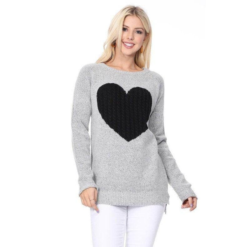Cozy Heart Jacquard Round Neck Pullover Sweater - VacationGrabs