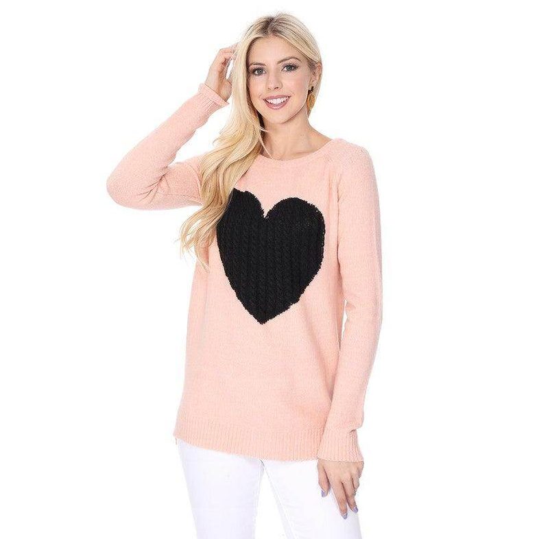 Cozy Heart Jacquard Round Neck Pullover Sweater - VacationGrabs