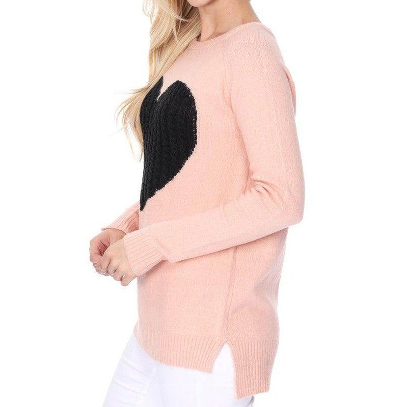 Cozy Heart Jacquard Round Neck Pullover Sweater - VacationGrabs