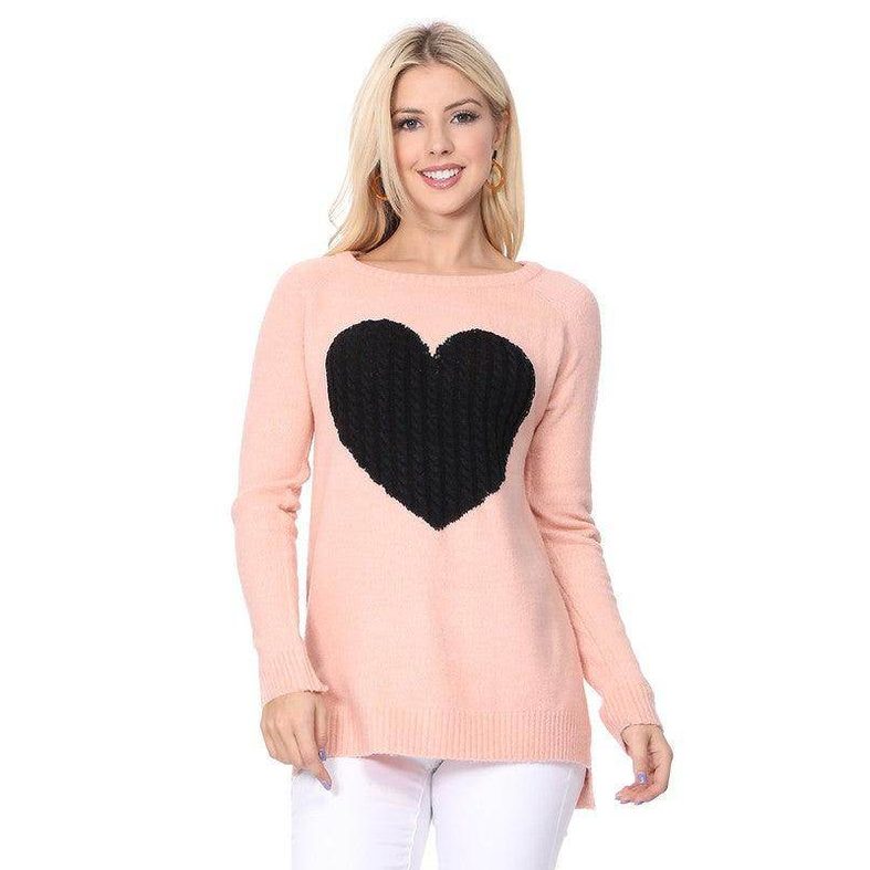 Cozy Heart Jacquard Round Neck Pullover Sweater - VacationGrabs