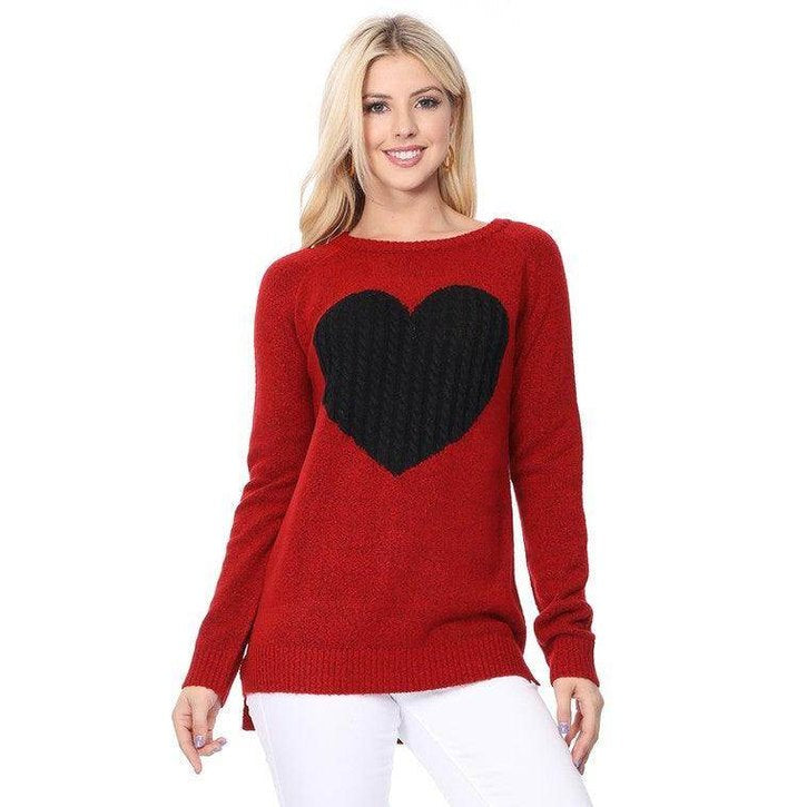 Cozy Heart Jacquard Round Neck Pullover Sweater - VacationGrabs
