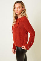 Women's Sweaters Cozy Knit Eyelet Drawstring Lace Up Front Sweater