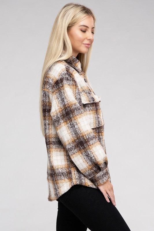 Women's Shirts - Shackets Cozy Plaid Flannel Shacket
