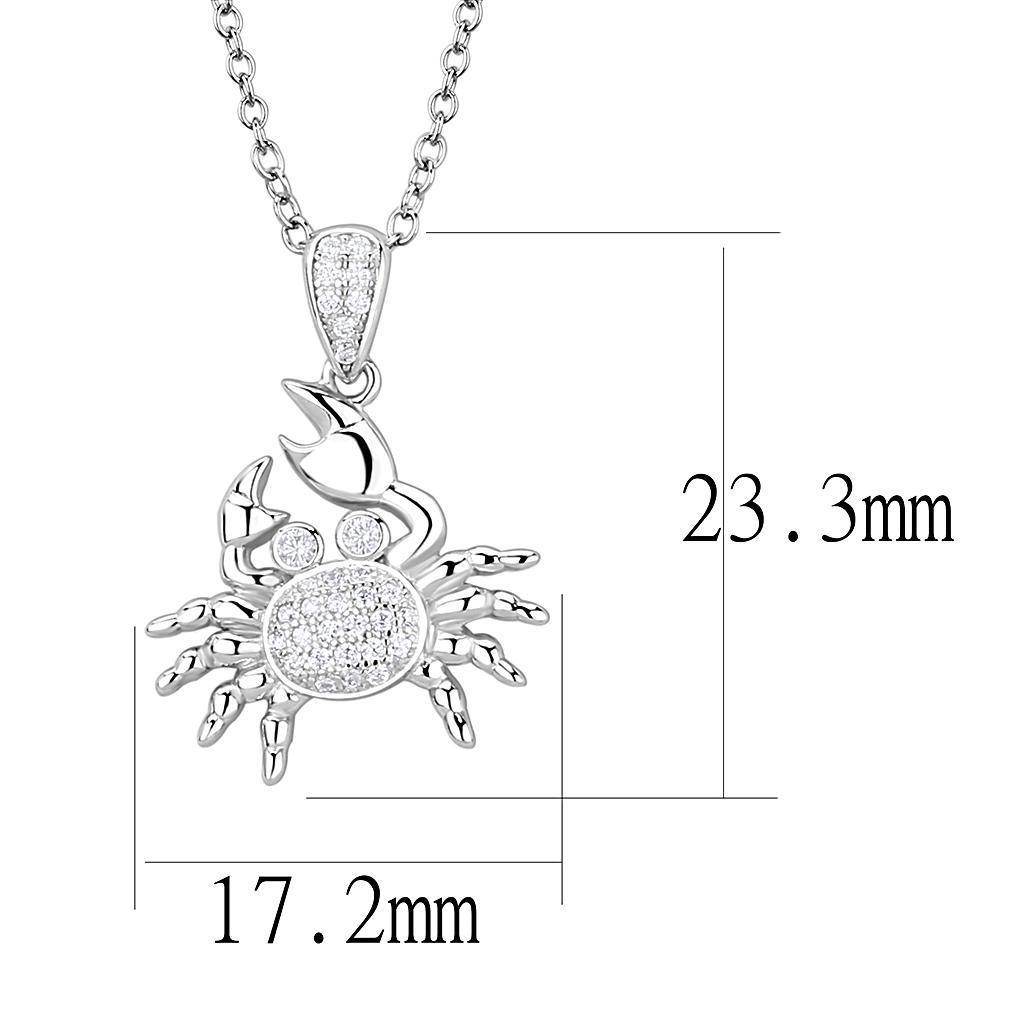 Silver crab pendant chain necklace for women featuring sparkling details and adjustable length