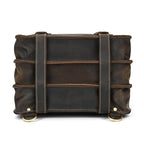 Back view of a Crazy Horse Leather Backpack featuring durable straps and sturdy construction for travel
