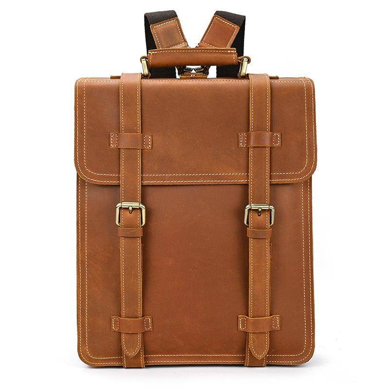 Crazy Horse Leather Backpack with Adjustable Straps and Vintage Design for Travel and Daily Use