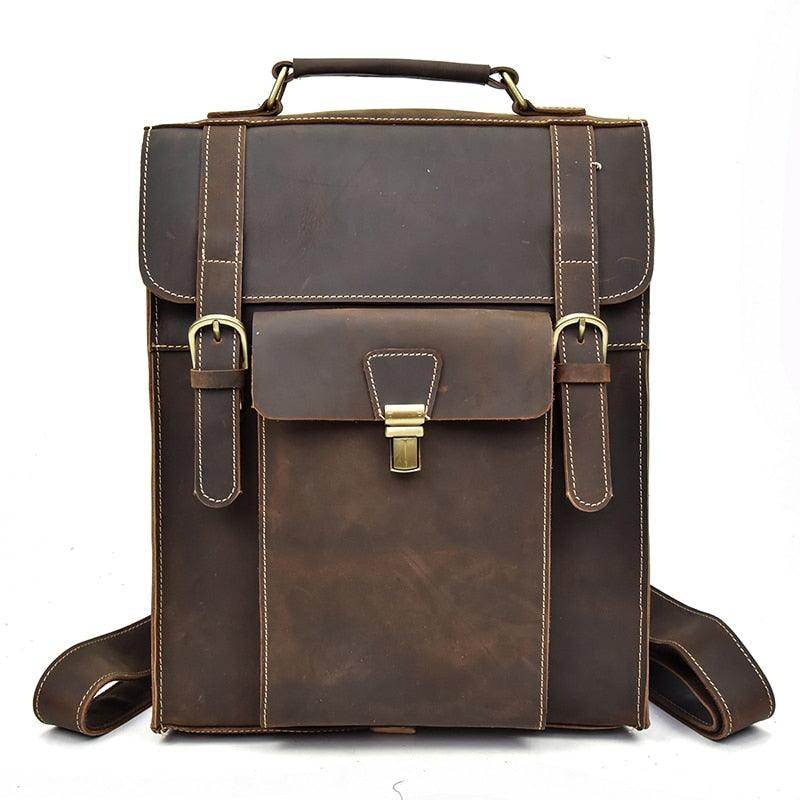 Stylish crazy horse leather bags backpack with multiple pockets and adjustable straps for durable travel