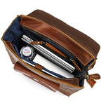 Interior of a VacationGrabs crazy horse leather bags backpack showing spacious compartments for laptop and essentials