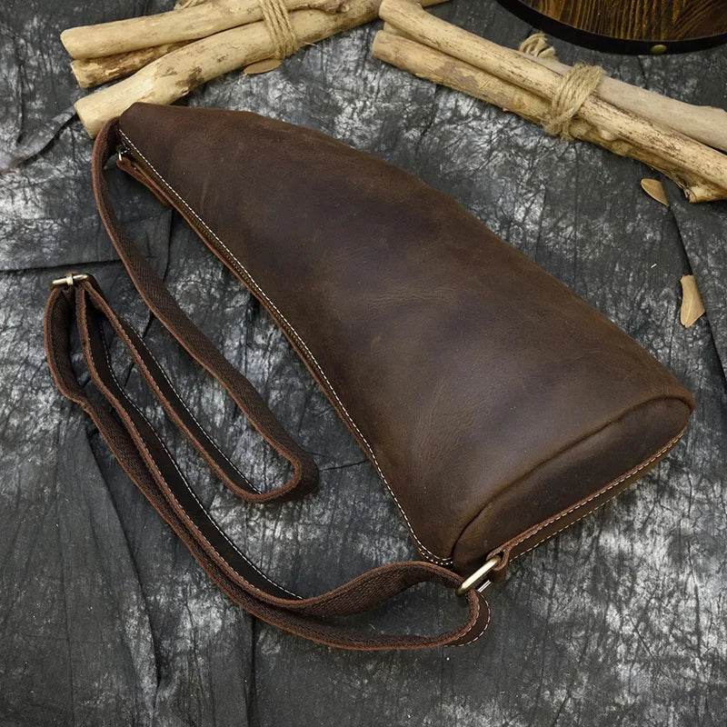 Crazy horse leather chest bag in brown, perfect for casual outings