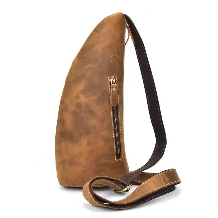 Crazy horse leather chest bag in brown, perfect for daily use