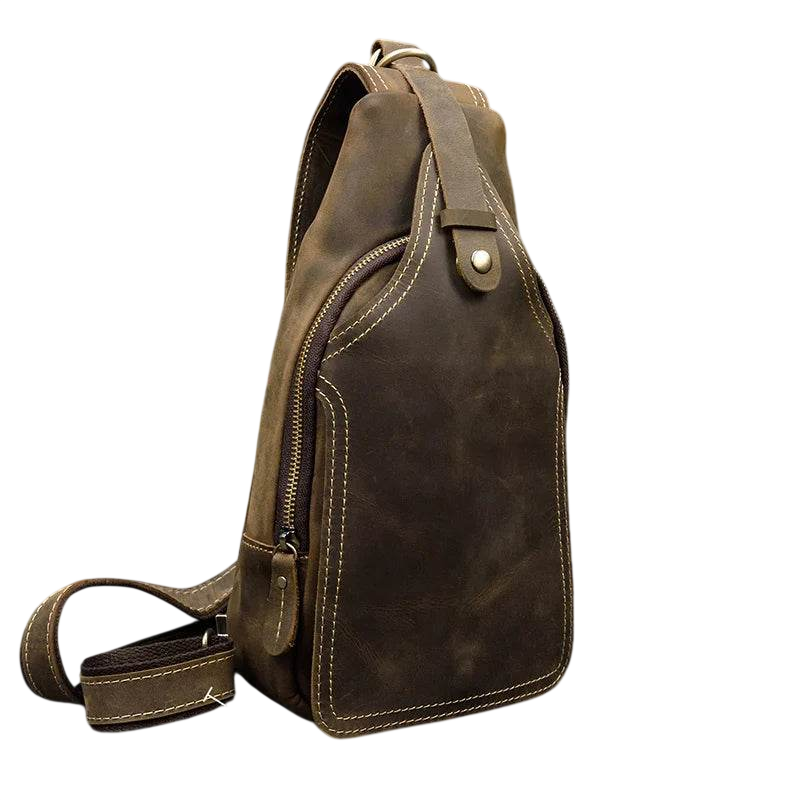 Crazy Horse Leather Men’s Chest Bag Top Layer Leather Sling