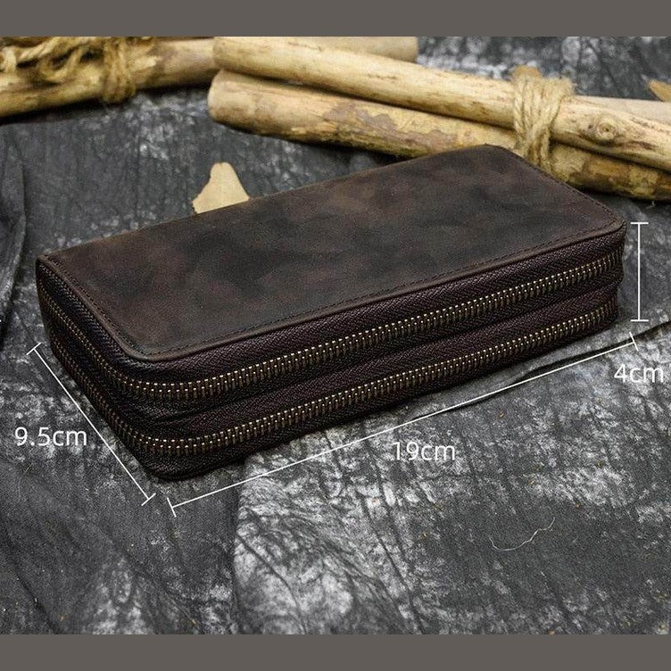 Crazy horse leather wallet by VacationGrabs with multiple compartments and a rugged finish