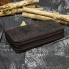 Crazy horse leather wallet by VacationGrabs with a zippered design for secure storage
