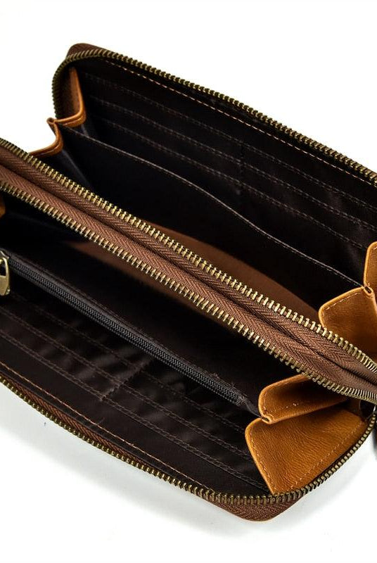 Men's Accessories Crazy Horse Leather Wallets For Men And Women Double Zipper