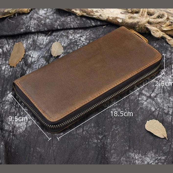 Crazy Horse Leather Wallets For Men And Women Double Zipper - VacationGrabs