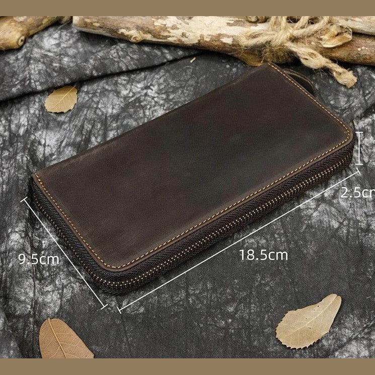 Crazy Horse Leather Wallets For Men And Women Double Zipper - VacationGrabs
