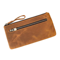 Crazy Horse Leather Zipper Wallet with Key Chain for Coins