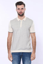 Cream Plaid Zippered Polo Knitted T-Shirt – styled view