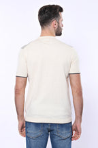 Cream Plaid Zippered Polo Knitted T-Shirt – full look view