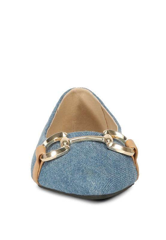 Rag Company Cressida flats vacation style in denim with stylish metallic accents