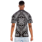 Men's crew neck printed t-shirt featuring a stylish black and white paisley design on the back