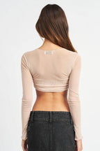 Crew Neck Ruched Bust Crop Top - VacationGrabs