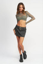 Crew Neck Ruched Bust Crop Top - VacationGrabs