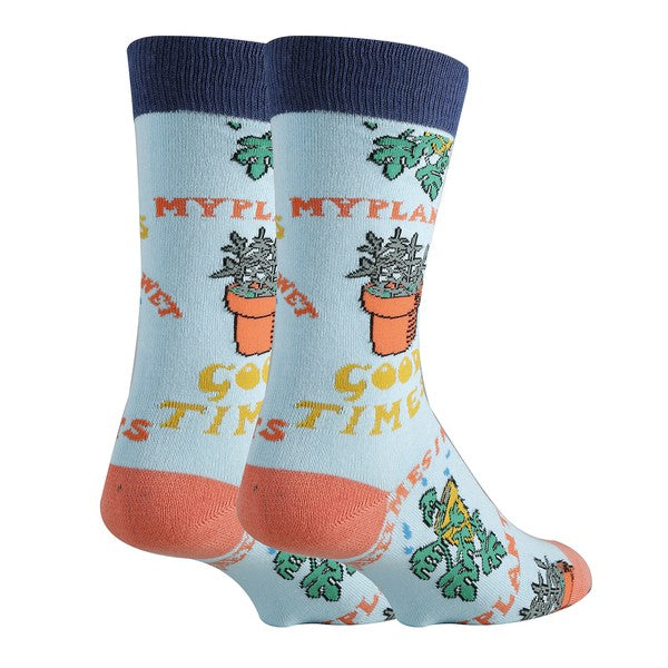Crew socks mens with colorful plant design, casual wear