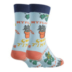 Crew socks mens with colorful plant design, casual wear