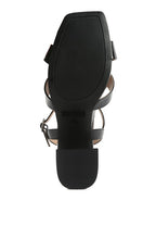 Women's black criss cross block heel sandals for stylish outings