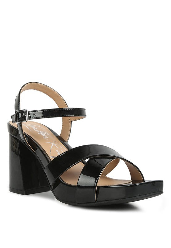 Women's black criss cross block heel sandals for casual outings