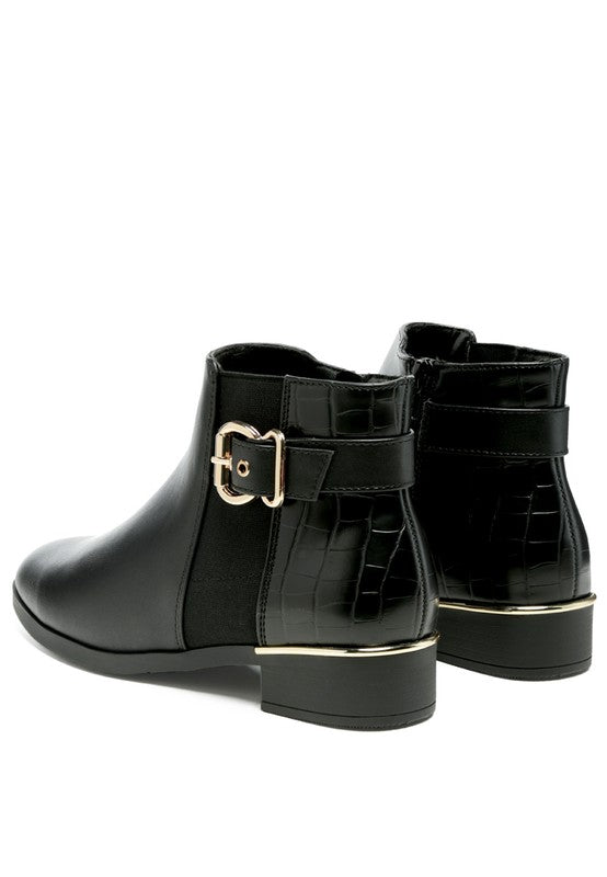Stylish Rag Company croc detail ankle boot for women with gold buckle and sleek design