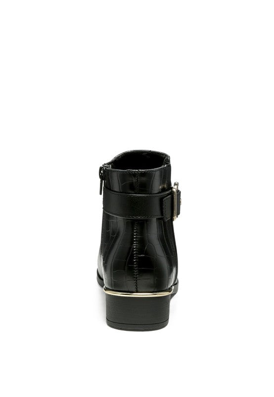 Back view of Rag Company croc detail ankle boot for women with a stylish design and zipper closure