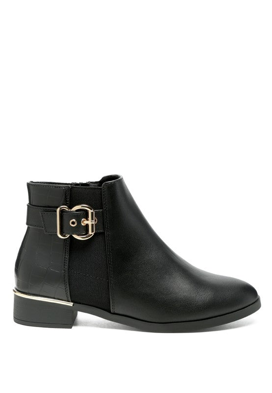 Rag Company croc detail ankle boot for women featuring stylish buckle and sleek black design