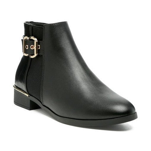 Rag Company croc detail ankle boot for women in black with stylish buckle design