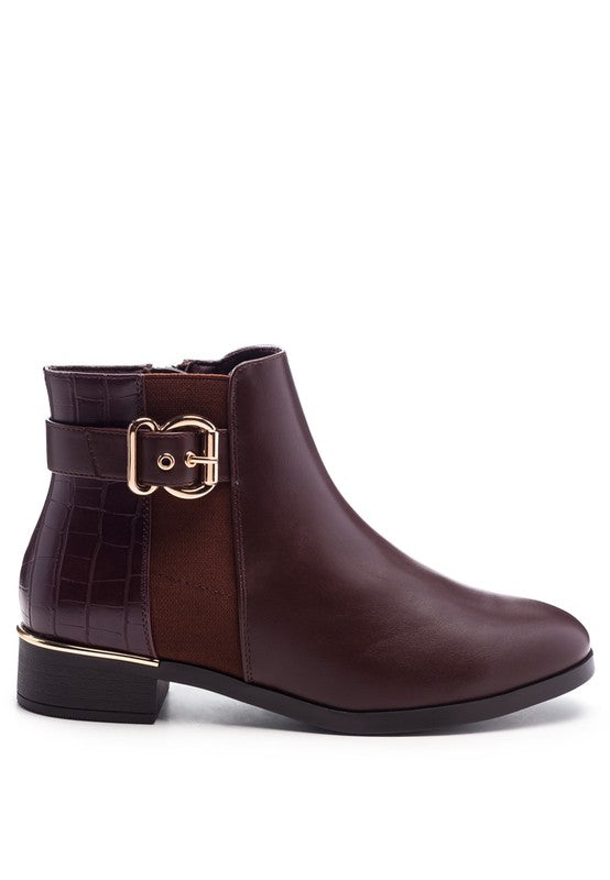 Rag Company croc detail ankle boot for women in brown with stylish buckle and smooth finish