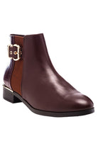 Stylish Rag Company croc detail ankle boot for women in burgundy with buckle accent