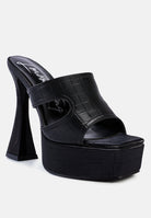London Rag International croc high heel platform sandals in black with stylish design and comfortable support