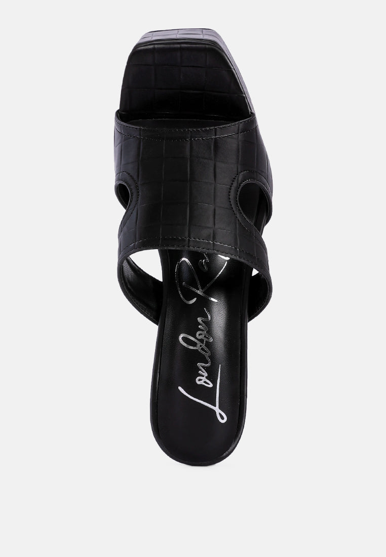 London Rag International croc high heel platform sandals with stylish cut-out design in classic black