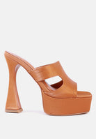 Croc high heel platform sandals in tan with stylish cut-out design and chunky heel for trendy women