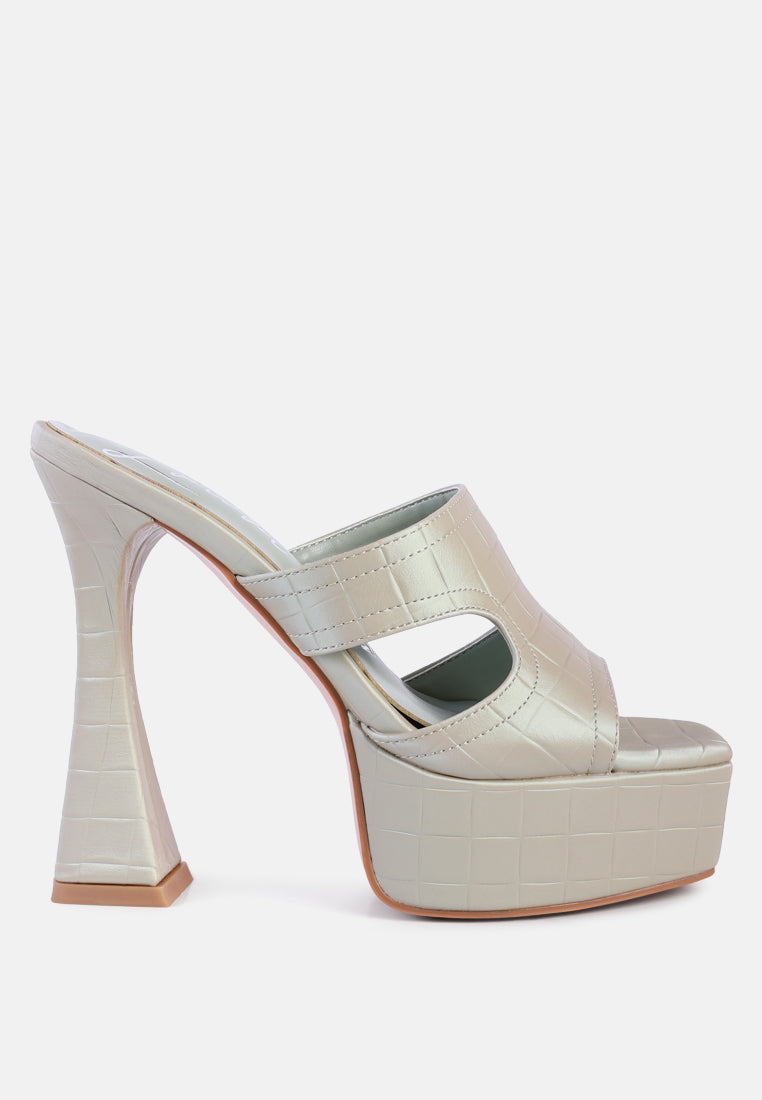London Rag International croc high heel platform sandals in light color with a stylish block heel design