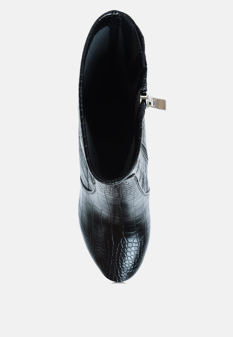 Stylish London Rag International croc pattern ankle boots with a sleek black design and side zipper