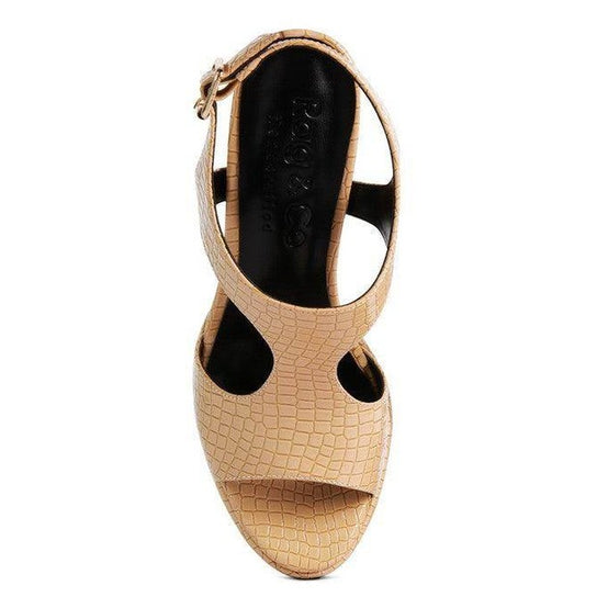 Rag Company croc textured high heels in beige with stylish cutouts for trendy looks