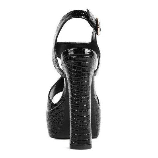 Stylish black croc textured high heels from Rag Company with a chunky heel design