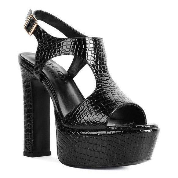 Rag Company Croc Textured High Heels with Open-Toe and Platform Design in Black