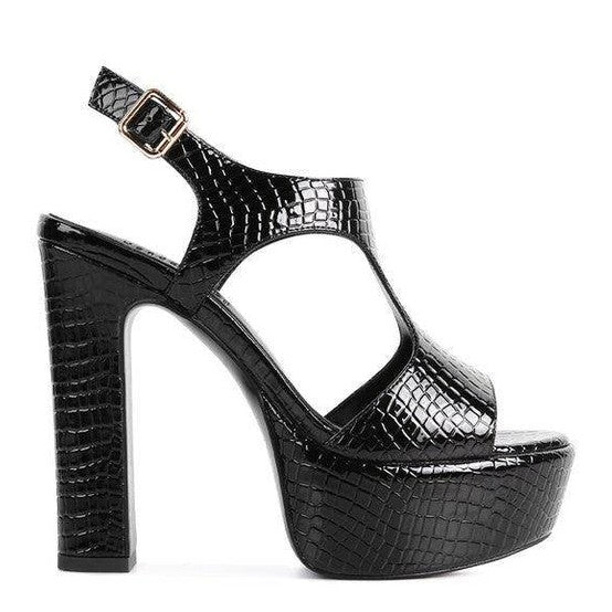 Rag Company croc textured high heels with platform design and buckle strap for stylish comfort